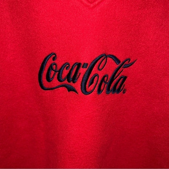 Coca Cola Red V-Neck Fleece Sweatshirt Size Large - Picture 4 of 7